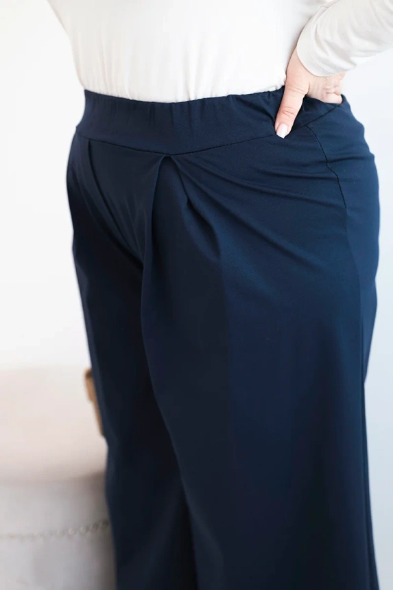 37969_3 Moteriškos Plus Size kelnės su plačiomis kojomis ir raukiniais - Image 4