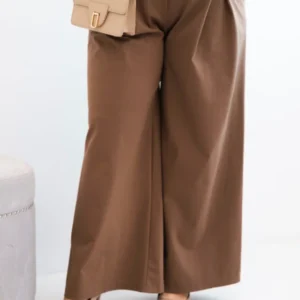 Moteriškos Plus Size kelnės su plačiomis kojomis ir raukiniais camelinės