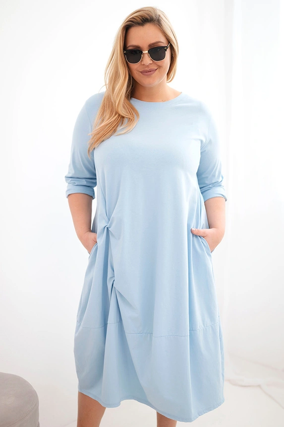 37972_3 Moteriška Plus Size medvilninė suknelė su raukiniais