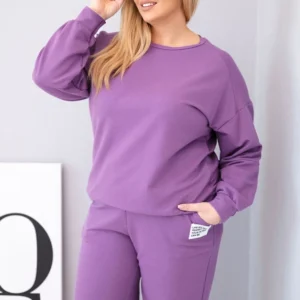 Moteriškas Plus Size su laisvu megztiniu ir plačiomis kelnėmis