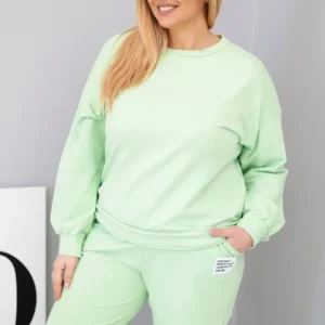 Moteriškas Plus Size su laisvu džemperiu ir plačiomis kelnėmis pistacijų