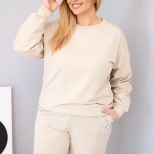 Moteriškas Plus Size su laisvu džemperiu ir plačiomis kelnėmis bežinis