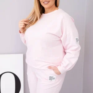 Moteriškas Plus Size su laisvu džemperiu ir plačiomis kelnėmis cukrinis