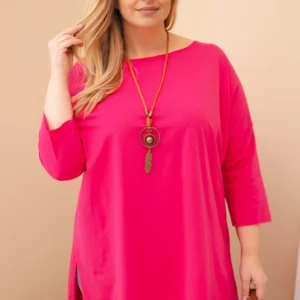 Moteriška medvilninė bluzonė Plus Size asimetriška su kaklo papuošalu