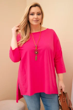 Moteriška medvilninė bluzonė Plus Size asimetriška su kaklo papuošalu