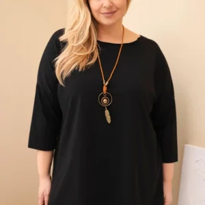 Moteriška medvilninė Plus Size asimetriška palaidinė su karoliais