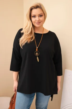 Moteriška medvilninė Plus Size asimetriška palaidinė su karoliais