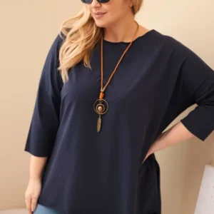 Moteriška medvilninė bluzonė Plus Size asimetrinė su kaklo papuošalu