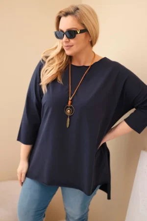 Moteriška medvilninė bluzonė Plus Size asimetrinė su kaklo papuošalu