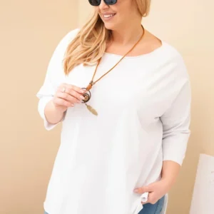 Moteriška medvilninė Plus Size asimetriška palaidinė su karoliais