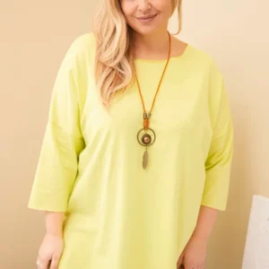 Moteriška medvilninė bluzonė Plus Size asimetriška su kaklo papuošalu neoninė