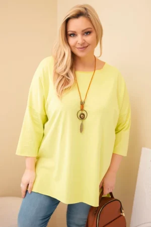 Moteriška medvilninė bluzonė Plus Size asimetriška su kaklo papuošalu neoninė