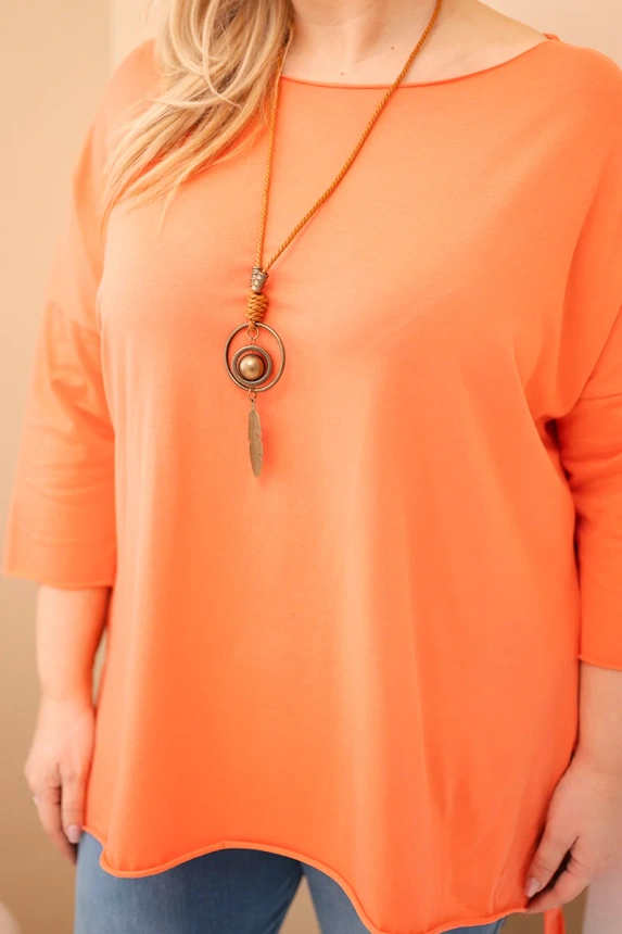 37999_4 Moteriška medvilninė bluzonė Plus Size asimetrinė su kaklo papuošalu persikų - Image 2