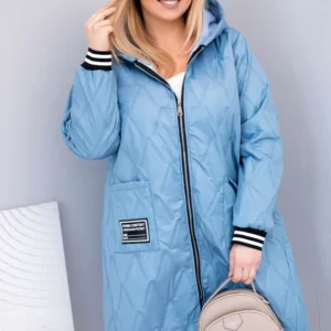 Moteriška Plus Size pūkuota striukė su kapišonu ir sportinėmis rankovėmis