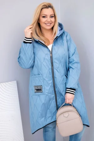 Moteriška Plus Size pūkuota striukė su kapišonu ir sportinėmis rankovėmis
