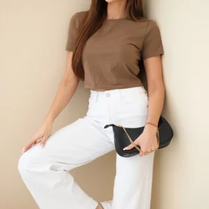 Moteriškos kelnės su plačiomis kojomis ir aukštu liemeniu