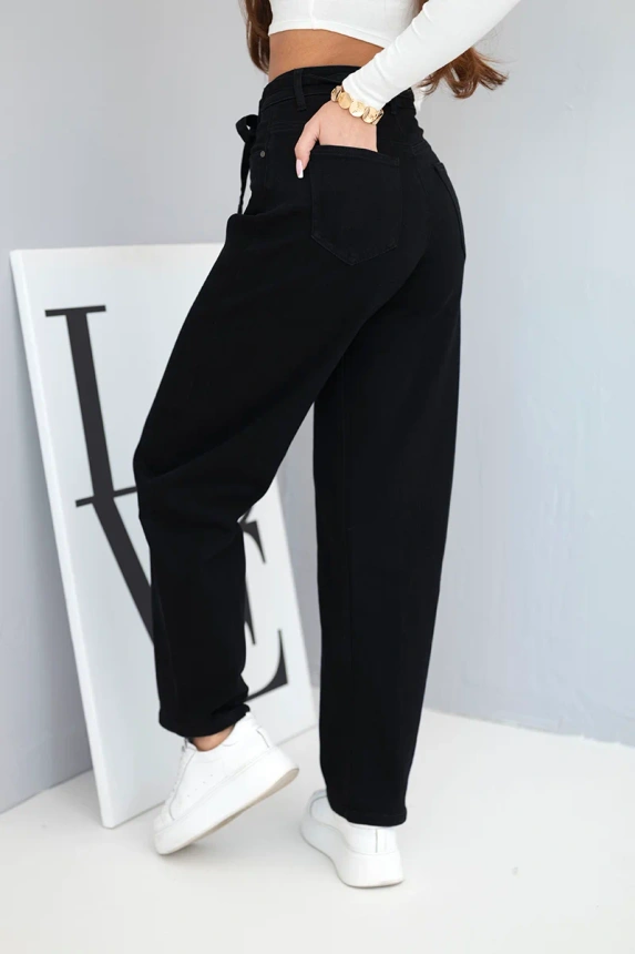 38013_4 Moteriškos kelnės su aukštu liemeniu ir diržu - Image 4