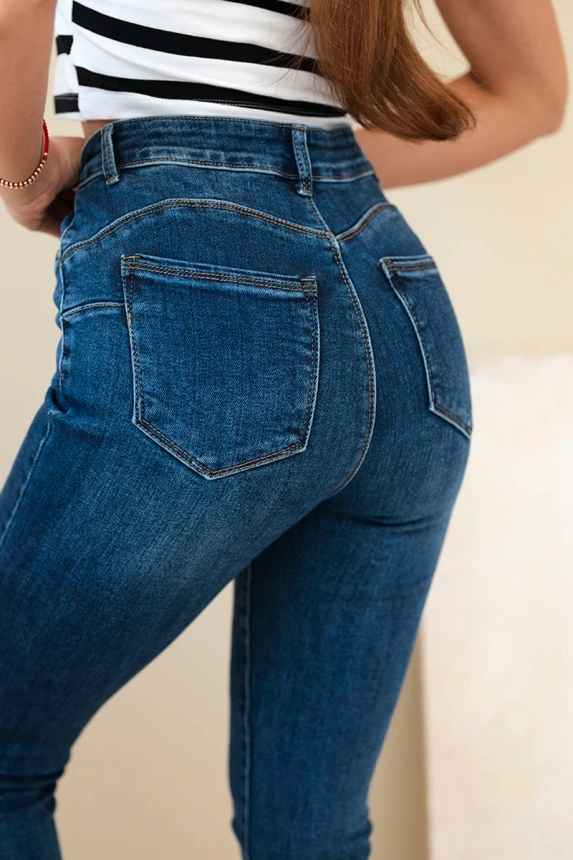 38018_4 Moteriškos kelnės su aukštu liemeniu tamsiai - Image 5