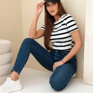 Moteriškos kelnės su aukštu liemeniu tamsiai