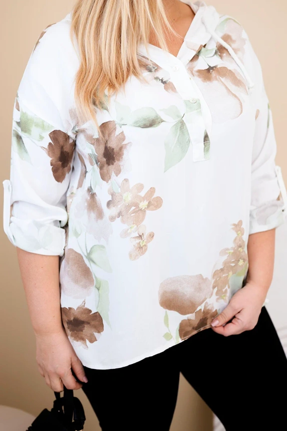 38037_4 Moteriška Plus Size bluzonė su gobtuvu ir gėlėtu raštu - Image 4