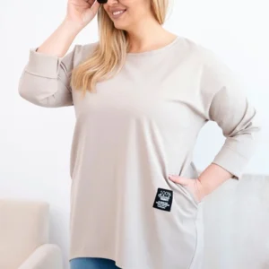 Moteriška Plus Size palaidinė su ilgesne nugara ir ilgomis rankovėmis tamsiai