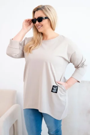 Moteriška Plus Size palaidinė su ilgesne nugara ir ilgomis rankovėmis tamsiai
