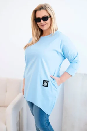Moteriška bluzka Plus Size su ilgesniu nugara ir ilgomis rankovėmis