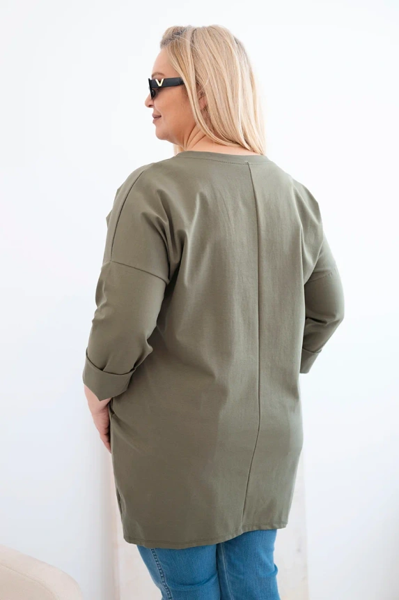 38058_2 Moteriška bluzonė Plus Size su ilgesniu nugara ir ilgomis rankovėmis khaki - Image 3