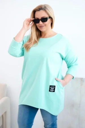 Moteriška bluzonė Plus Size su ilgesne nugarėle ir ilgomis rankovėmis