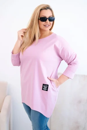 Moteriška bluzka Plus Size su ilgesniu nugaros kirpimu ir ilgomis rankovėmis tamsiai