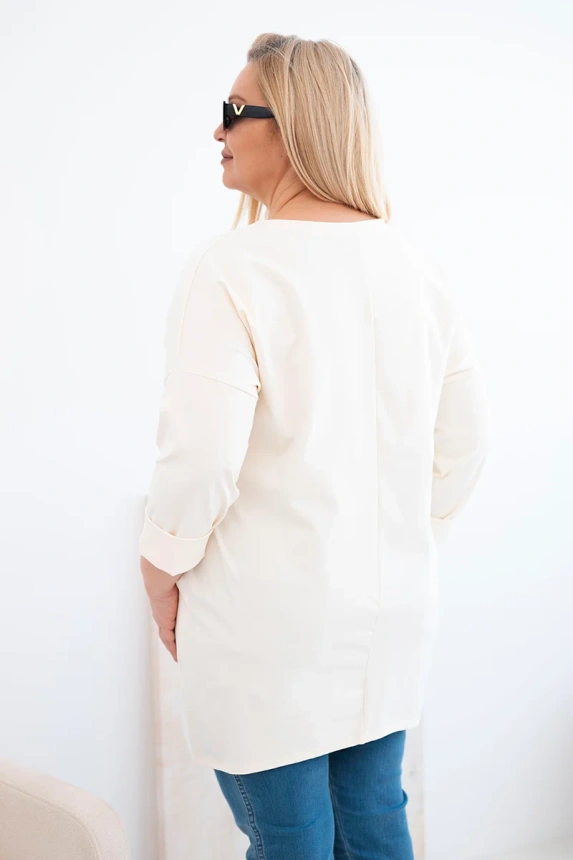 38061_2 Moteriška Plus Size palaidinė su ilgesne nugara ir ilgomis rankovėmis šviesiai bežinė - Image 4