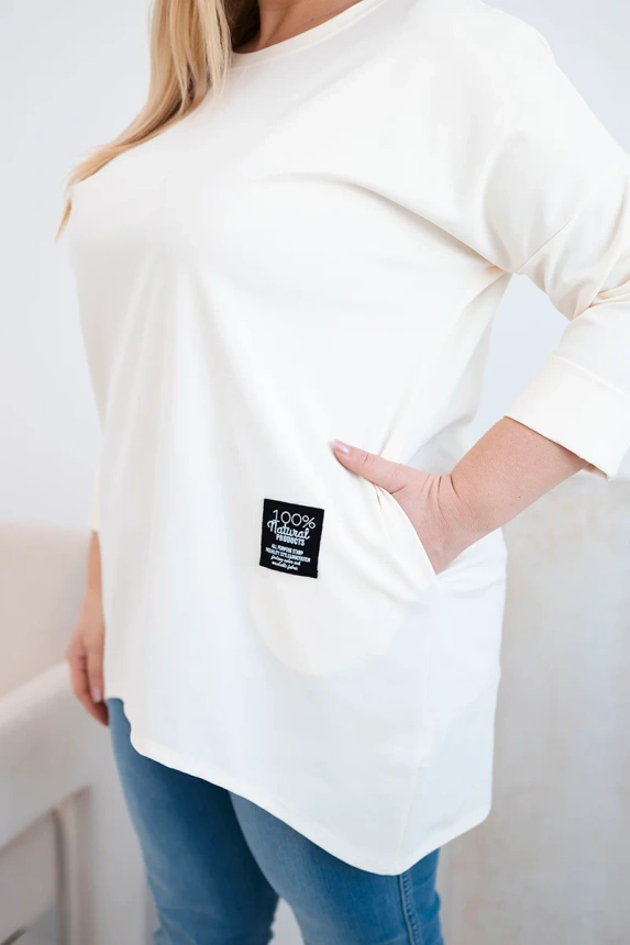 38061_4 Moteriška Plus Size palaidinė su ilgesne nugara ir ilgomis rankovėmis šviesiai bežinė - Image 3