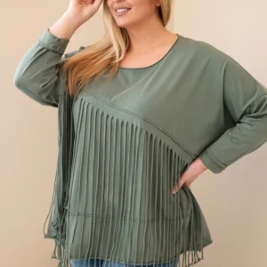 Moteriška medvilninė bluzonė Plus Size su kutais khaki