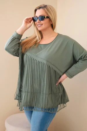 Moteriška medvilninė bluzonė Plus Size su kutais khaki