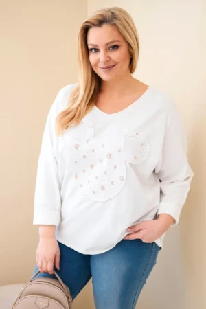 Moteriška medvilninė bluzonė Plus Size su V formos iškirpte
