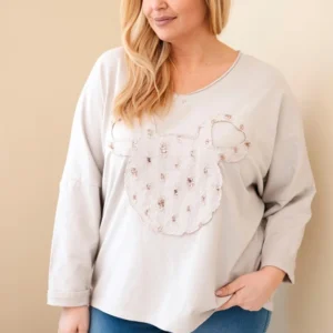 Moteriška medvilninė bluzonė Plus Size su V formos iškirpte bežinė