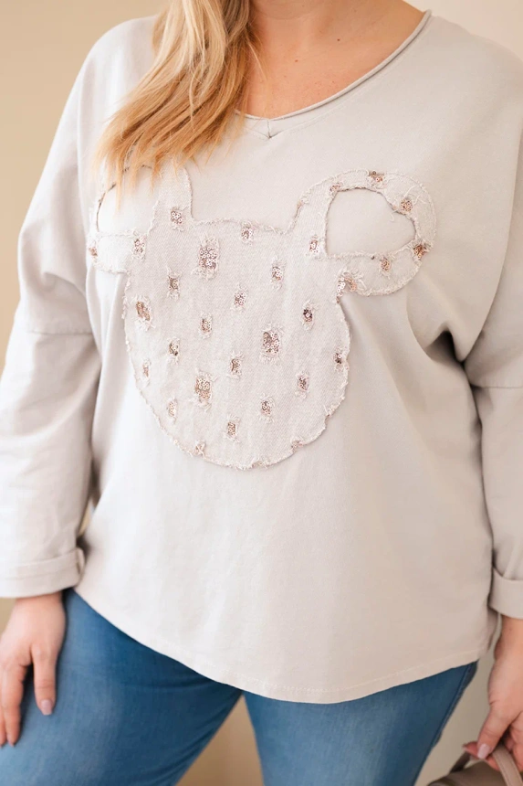 38071_4 Moteriška medvilninė bluzonė Plus Size su V formos iškirpte bežinė - Image 2