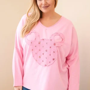 Moteriška medvilninė bluzonė Plus Size su V formos iškirpte šviesiai