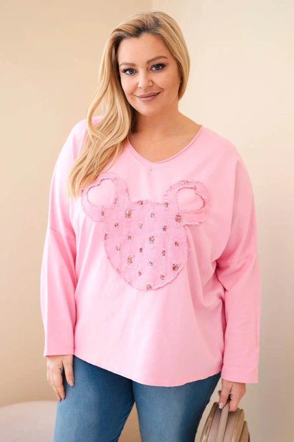 38072_3 Moteriška medvilninė bluzonė Plus Size su V formos iškirpte šviesiai