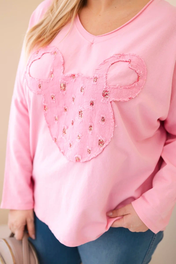 38072_4 Moteriška medvilninė bluzonė Plus Size su V formos iškirpte šviesiai - Image 2