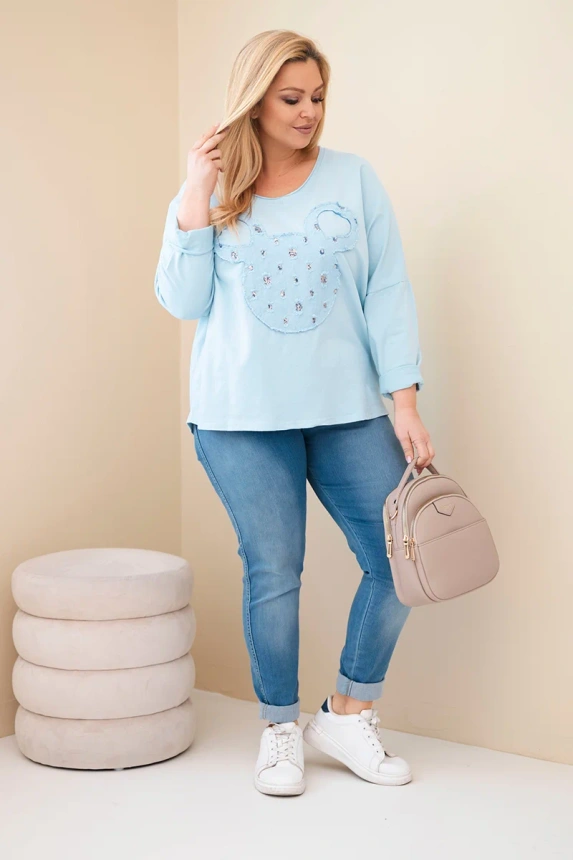 38073_1 Moteriška medvilninė bluzonė Plus Size su V formos iškirpte - Image 3