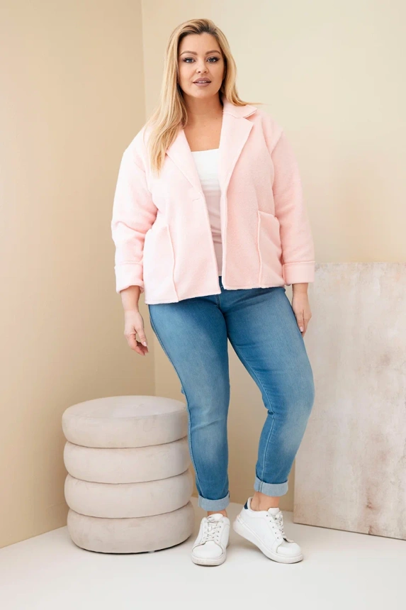 38079_1 Moteriška Plus Size striukė su vilnoniu audiniu ir kišenėmis - Image 2