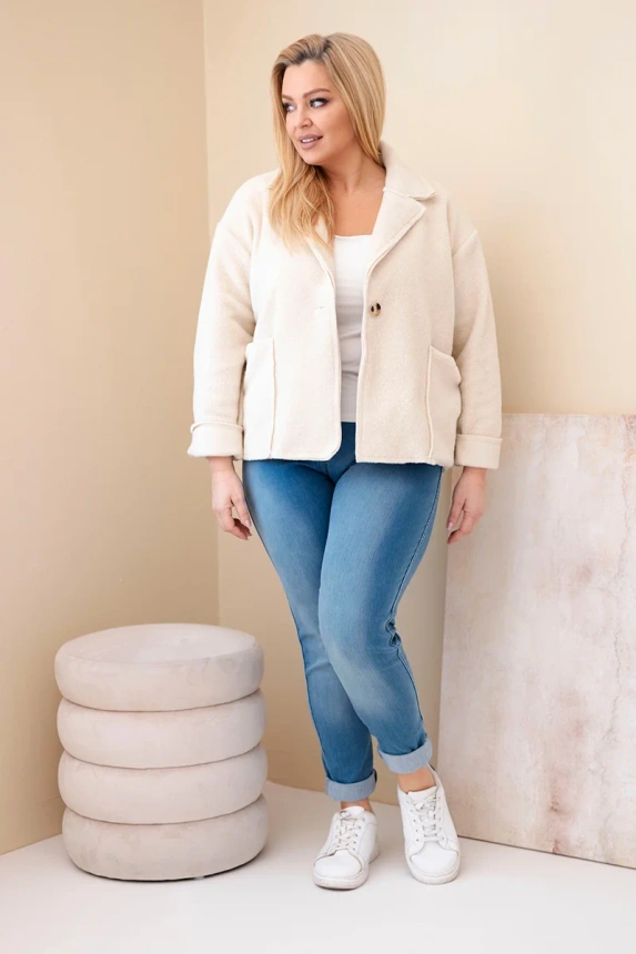 38080_1 Damska Plus Size striukė su vilnoniu audiniu ir kišenėmis bežinė - Image 2