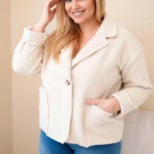 Damska Plus Size striukė su vilnoniu audiniu ir kišenėmis bežinė