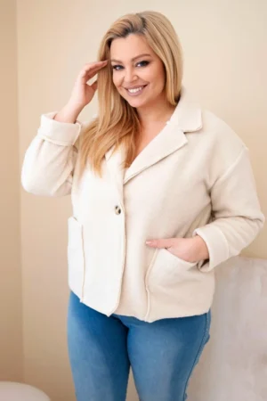 Damska Plus Size striukė su vilnoniu audiniu ir kišenėmis bežinė