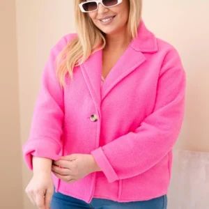 Moteriška Plus Size striukė su vilnoniu raštu ir kišenėmis šviesiai