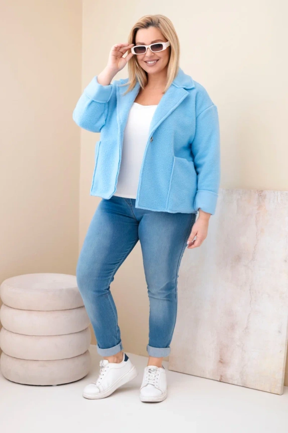 38082_1 Moteriška Plus Size striukė su vilnoniu audiniu ir kišenėmis - Image 2