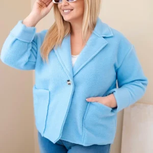 Moteriška Plus Size striukė su vilnoniu audiniu ir kišenėmis