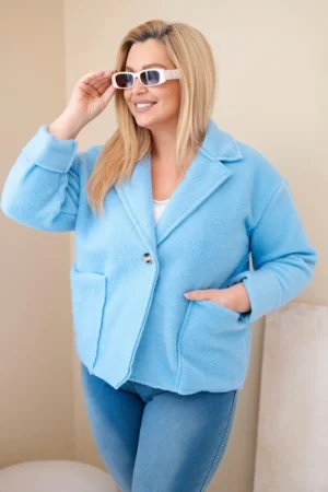 Moteriška Plus Size striukė su vilnoniu audiniu ir kišenėmis