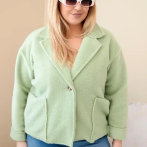 Moteriška Plus Size striukė su vilnoniu audiniu ir kišenėmis